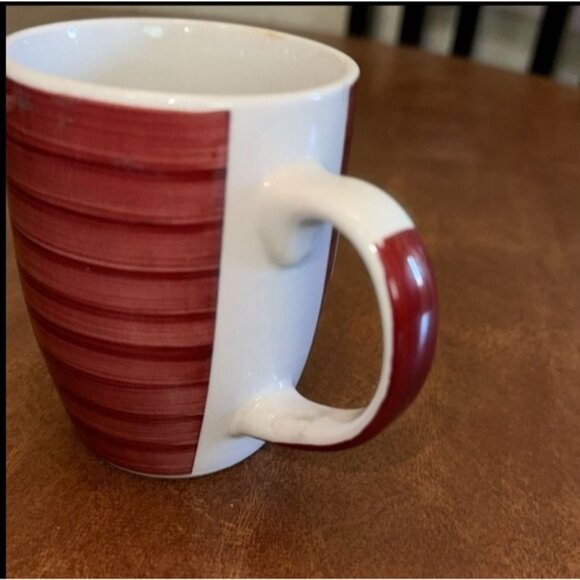 Set Of 6  Stoneware Mugs In White & Red - Picture 5 of 14